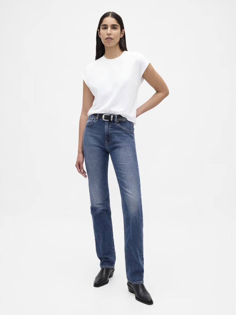 GAP Women's '90s Straight High Rise Jeans Blue Denim Size 28 / 6R Regular Fit